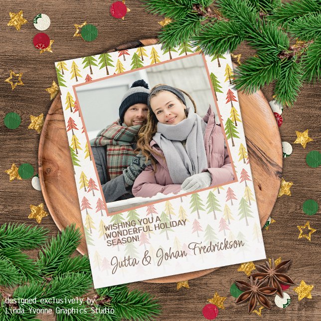 Colourful Simple Rustic Forest Pinetree Art Patter Postcard (Creator Uploaded)