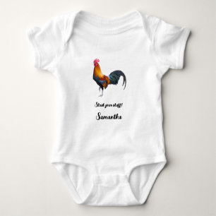 Colourful Simplistic Rooster "Strut your stuff!" Baby Bodysuit