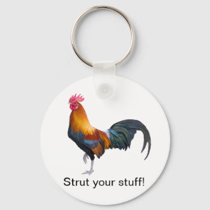 Colourful Simplistic Rooster "Strut your stuff!" Key Ring