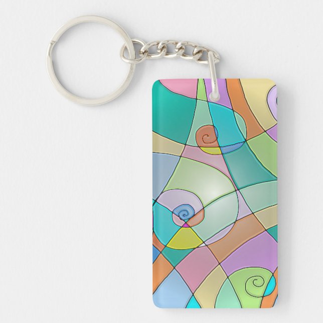 Colourful Simulated Stained Glass in Pastels Key Ring (Front)
