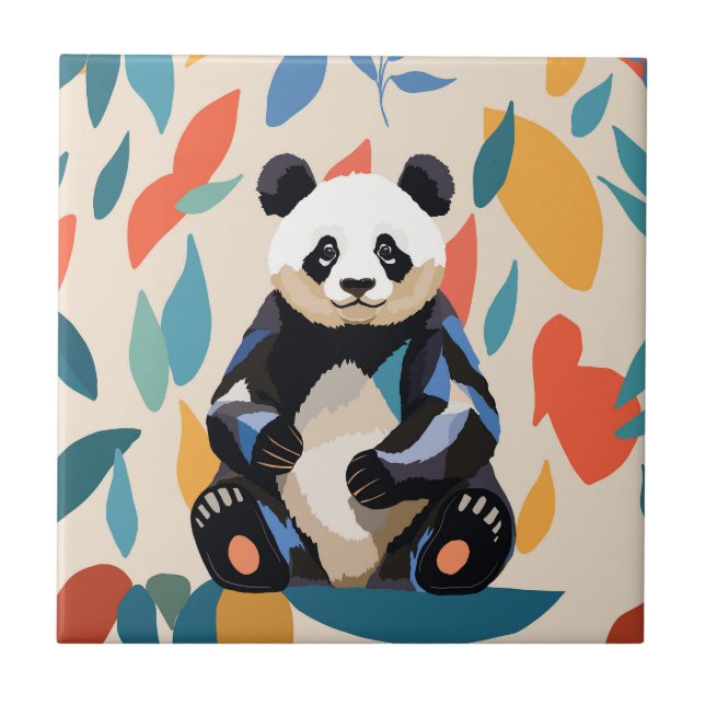 Colourful Sitting Panda Bear Matisse Inspired Ceramic Tile (Front)