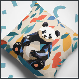 Colourful Sitting Panda Bear Matisse Inspired Cushion