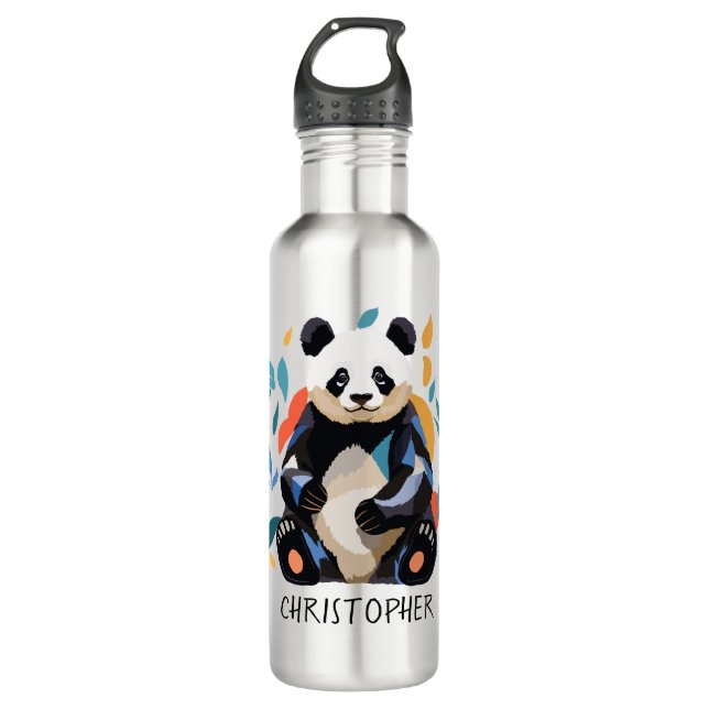 Colourful Sitting Panda Bear Matisse Inspired Name 710 Ml Water Bottle (Front)