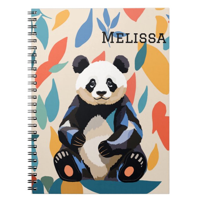 Colourful Sitting Panda Bear Personalised Name Notebook (Front)