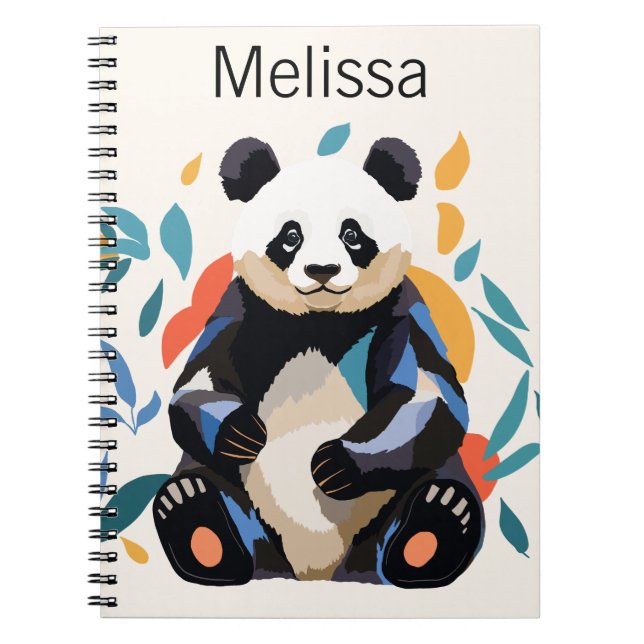 Colourful Sitting Panda Bear Personalised Name Notebook (Front)