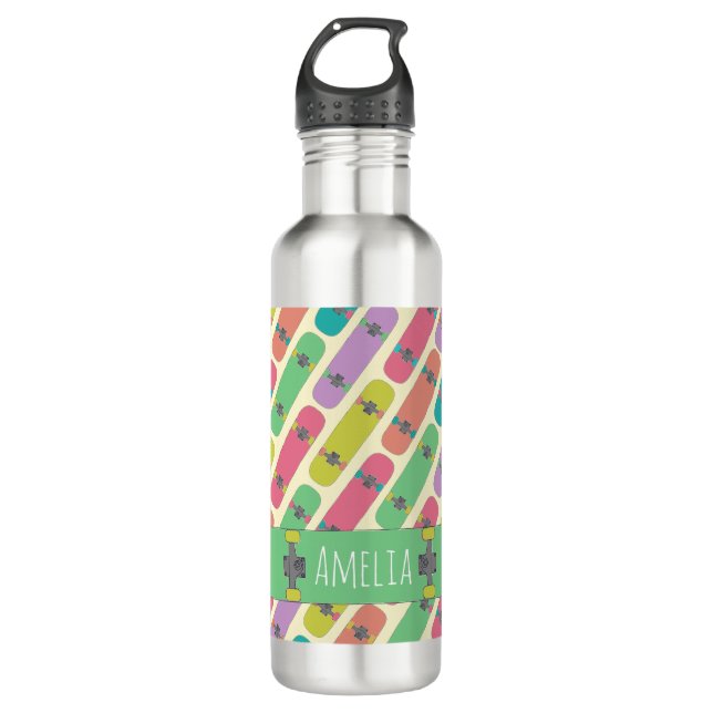 Colourful Skateboard Pattern Personalised 710 Ml Water Bottle (Front)