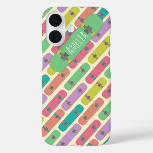 Colourful Skateboard Pattern Personalised iPhone 16 Case