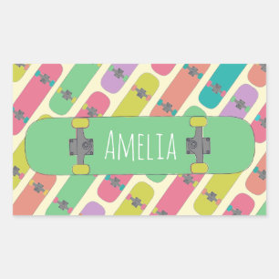 Colourful Skateboard Pattern Personalised Rectangular Sticker