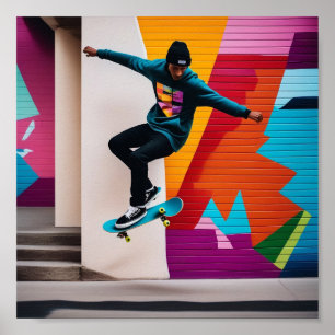 Colourful Skateboarder Poster