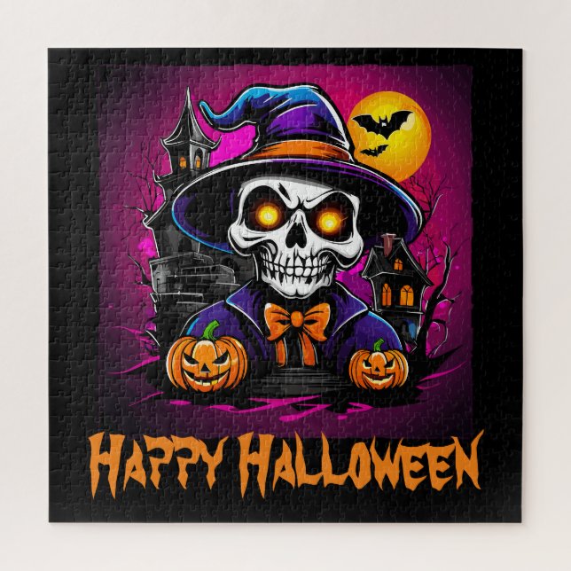 Colourful Skeleton Halloween Cartoon Pumpkin Jigsaw Puzzle (Vertical)