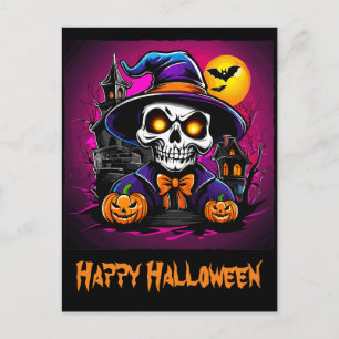 Colourful Skeleton Halloween Cartoon Pumpkin Postcard