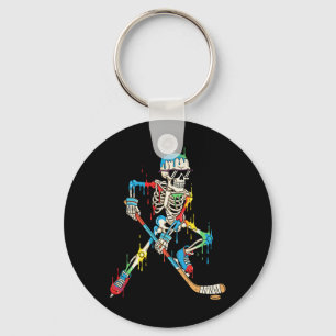 Colourful Skeleton Hockey Ice Cream Drip Player  Key Ring