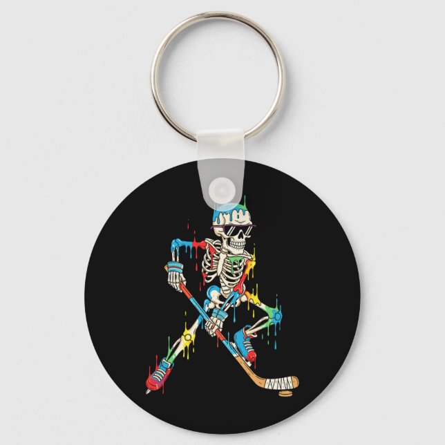 Colourful Skeleton Hockey Ice Cream Drip Player  Key Ring (Front)