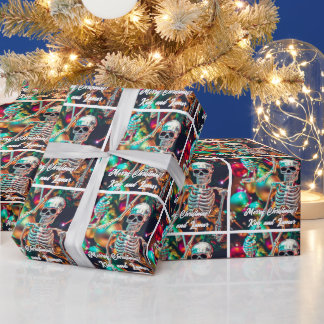 Colourful Skeleton Ornaments Christmas Wrapping Paper
