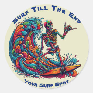 Colourful Skeleton Surfer Classic Round Sticker