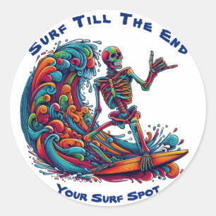 Colourful Skeleton Surfer Classic Round Sticker