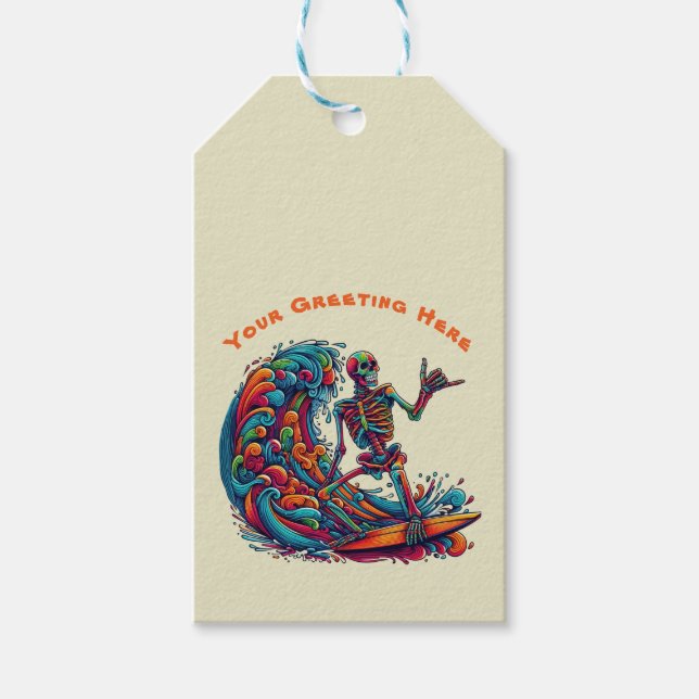 Colourful Skeleton Surfer Gift Tags (Front)