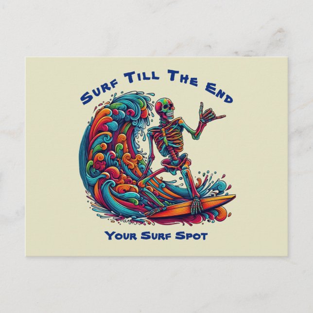 Colourful Skeleton Surfer Postcard (Front)