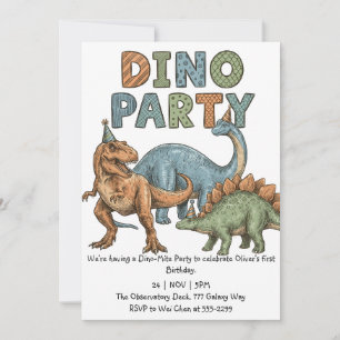 Colourful Sketch Dino Party Boy Birthday Invitation