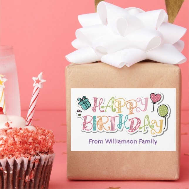 Colourful Sketch Style, Happy Birthday Rectangular Sticker (Party)