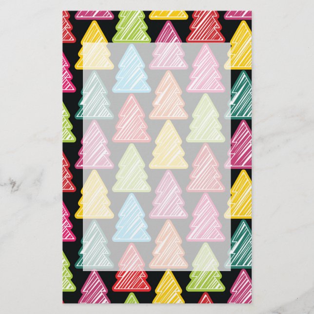 Colourful Sketchy Christmas Trees Stationery (Front)