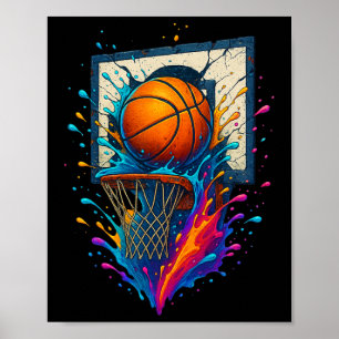 Colourful Sketll Slam Dunk Splash Hoop Ckboard  Poster