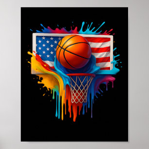 Colourful Sketll Tie Dye Colour Splash Flag Usa Poster
