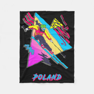 Colourful Skier Graphic Artwork Poland Ski Skiing Fleece Blanket