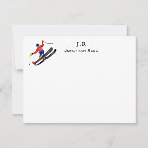 Colourful Skiing personalised flat Thank You Card
