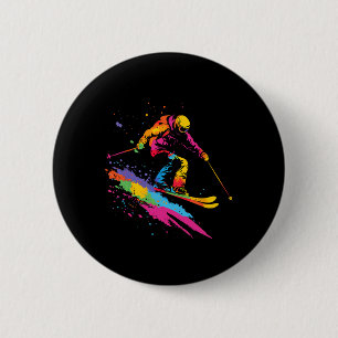 Colourful Skiing Ski 6 Cm Round Badge