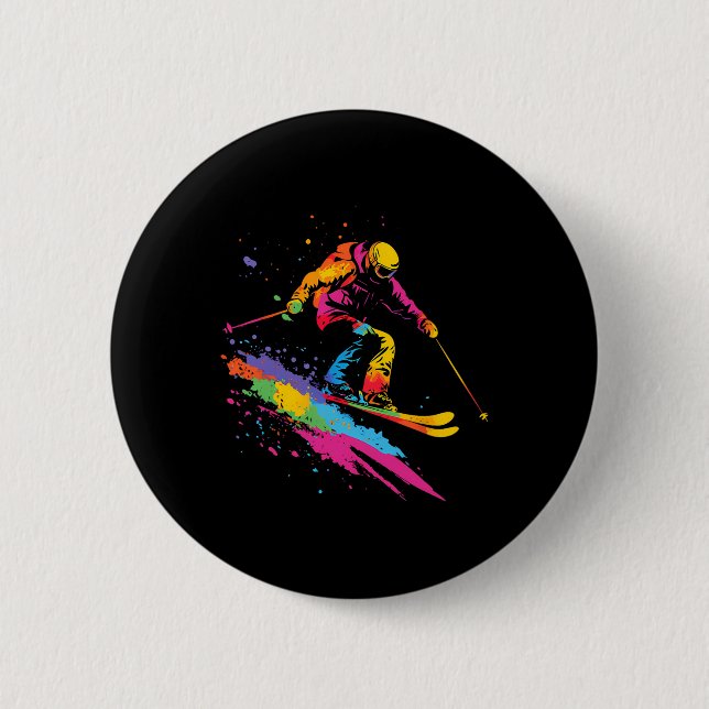 Colourful Skiing Ski  6 Cm Round Badge (Front)