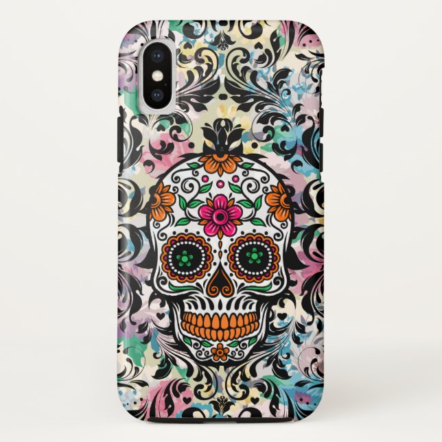 Colourful Skull & Black Swirls Case-Mate iPhone Case (Back)