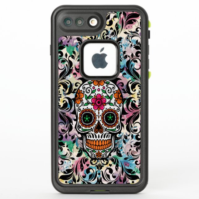Colourful Skull & Black Swirls LifeProof iPhone Case (Back)