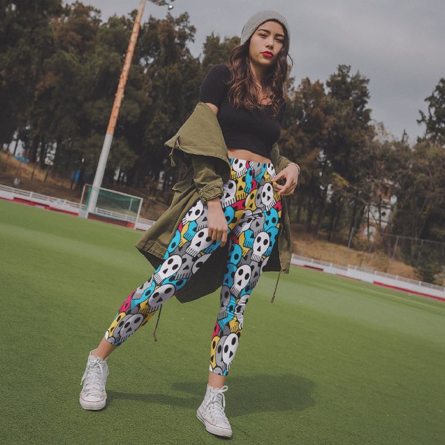 Colourful Skull Capri Leggings (Creator Uploaded)