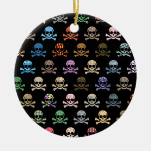 Colourful Skull & Cross Bones Ceramic Tree Decoration