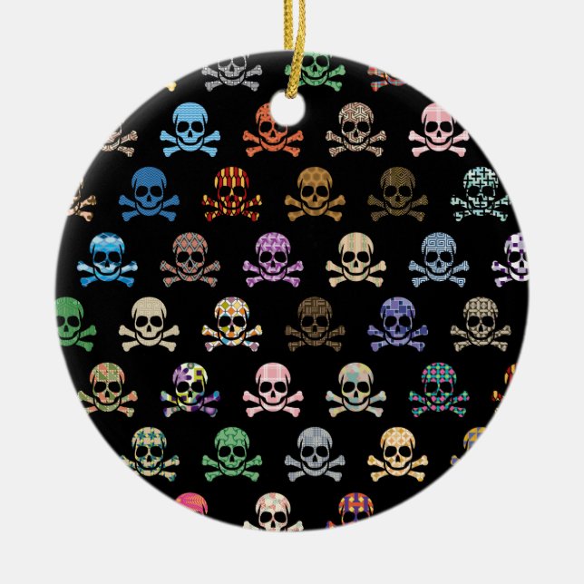 Colourful Skull & Cross Bones Ceramic Tree Decoration (Front)
