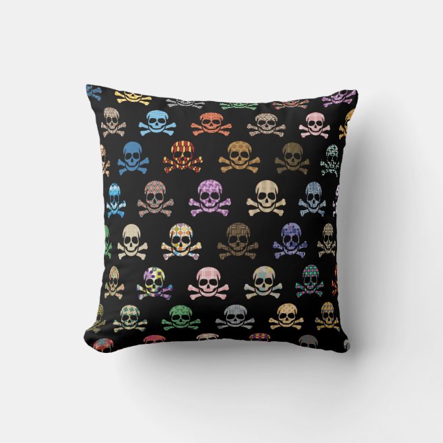 Colourful Skull & Cross Bones Cushion (Front)