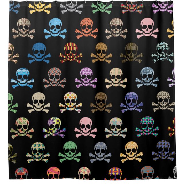 Colourful Skull & Crossbones Shower Curtain (Front)