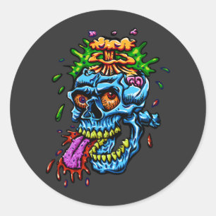 Colourful Skull Explosion Classic Round Sticker