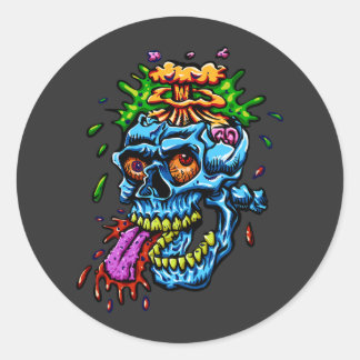 Colourful Skull Explosion Classic Round Sticker