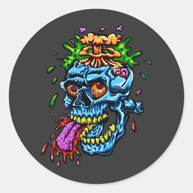 Colourful Skull Explosion Classic Round Sticker (Front)