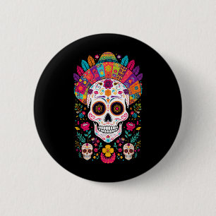Colourful Skull Flowers Mexican Tradition Dia De 6 Cm Round Badge