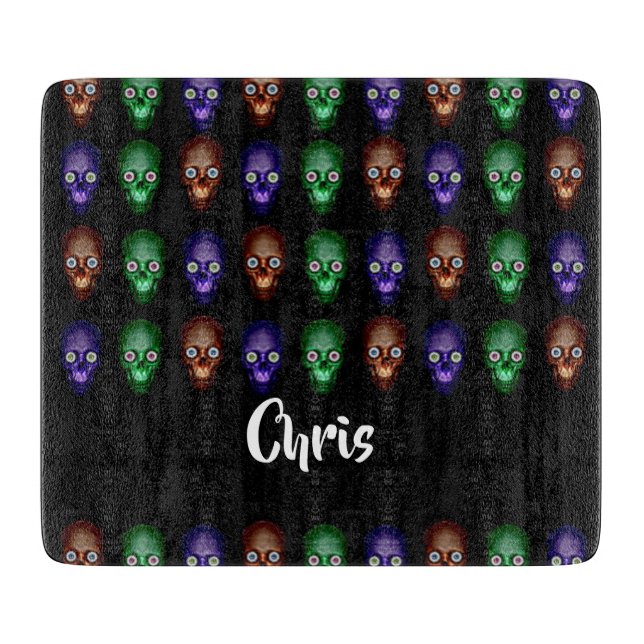 Colourful skull heads cutting board (Front)