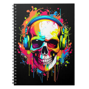 Colourful Skull wearing headphones Notebook