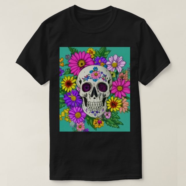 colourful skull with flowers T-Shirt (Design Front)