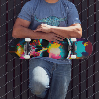 Colourful Skull with Headphones Design Skateboard