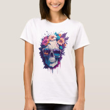 Colourful Skull with trendy sunglasses and Flowers