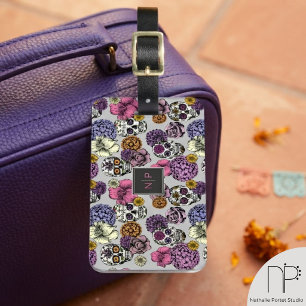 Colourful Skulls Monogram Luggage Tag