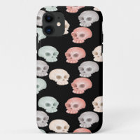 colourful skulls on black