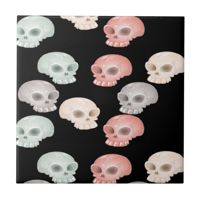 colourful skulls on black ceramic tile (Front)